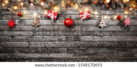 Decorative Christmas garlands with free space for text. Extra wide background.