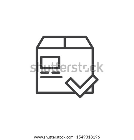 Parcel and check mark line icon. linear style sign for mobile concept and web design. Delivered parcel outline vector icon. Symbol, logo illustration. Vector graphics
