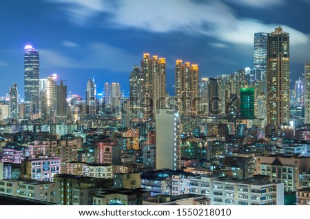Night scene of skyline of downtown of Hong Kong city 