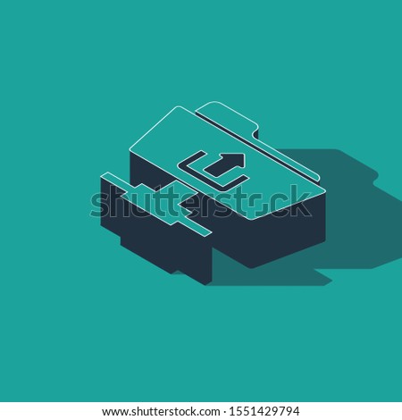 Isometric FTP folder upload icon isolated on green background. Software update, transfer protocol, router, teamwork tool management, copy process.  Vector Illustration
