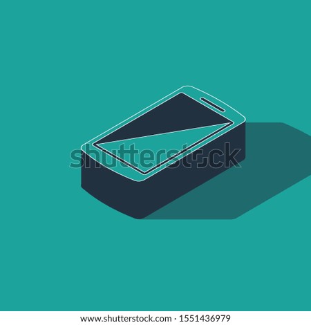 Isometric Smartphone, mobile phone icon isolated on green background.  Vector Illustration
