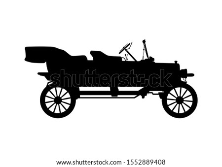 Vintage car. Silhouette of an old touring car. Side view. Raster.