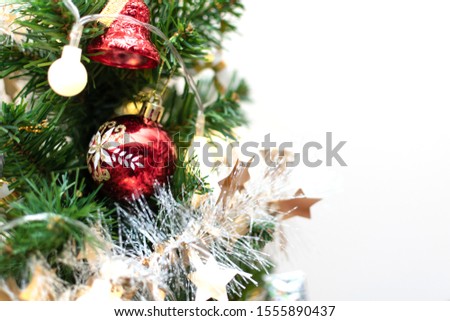 christmas tree and decoration on isolated white background