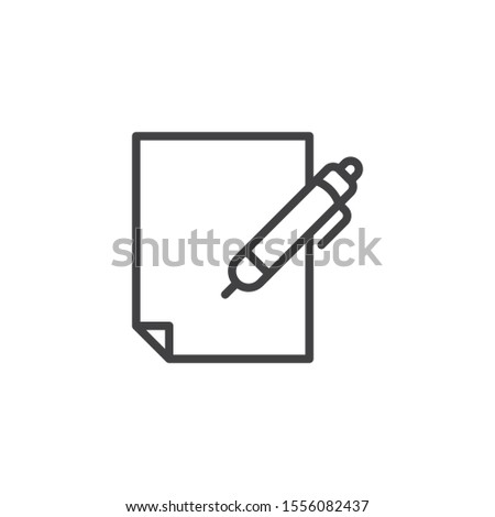 Pencil and paper line icon. Writing linear style sign for mobile concept and web design. Document page with pen outline vector icon. Form symbol, logo illustration. Vector graphics