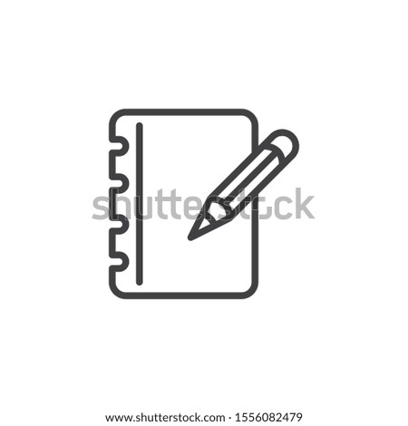 Pencil and notebook page line icon. linear style sign for mobile concept and web design. Notepad paper with pen outline vector icon. Writing form symbol, logo illustration. Vector graphics