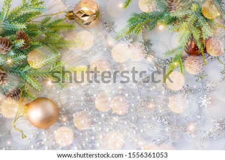Christmas material.
Fir tree and beads.