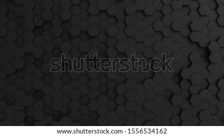 Dark grey hexagonal tech background texture, black, 3d illustration rendering