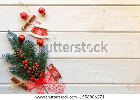 Christmas decoration on white wooden board