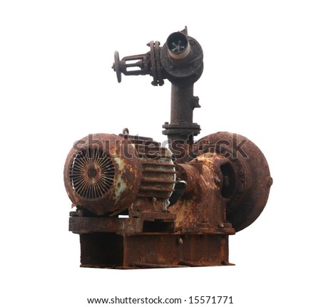 Old rust water pump isolated on white