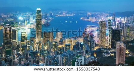 View on Hong Kong city from the Victoria peak, China
