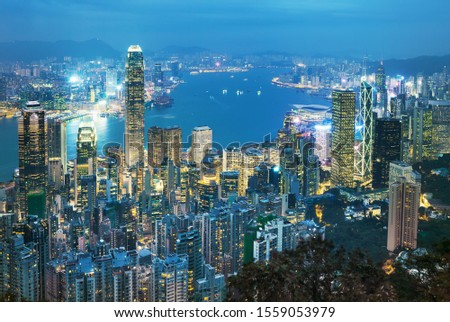 Amazing view on Hong Kong city skyline from Victoria peak, China