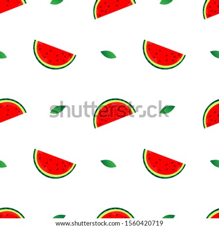 
watermelon red fruit pattern design and smooth green leaves. against a white background. Modern Fruit Wallpaper. ready to print on fabric.