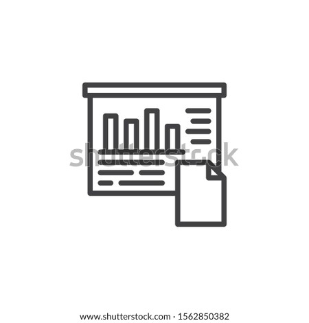 Business presentation document file line icon. linear style sign for mobile concept and web design. Presentation screen with bar chart outline vector icon. Symbol, logo illustration. Vector graphics