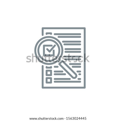 check box list page with magnifier glass outline flat icon. Single quality outline logo search symbol for web design mobile app. Thin line design logo sign Loupe lens icon isolated on white background