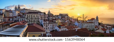 Lisbon Portugal sunrise panorama city skyline at Lisbon Alfama district