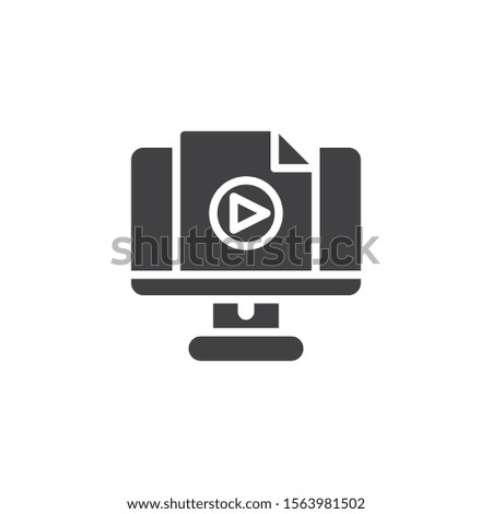 Computer screen with media file vector icon. filled flat sign for mobile concept and web design. Video lesson document file glyph icon. E-Learning symbol, logo illustration. Vector graphics