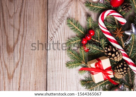 Christmas. Decorative ornaments on a wooden background