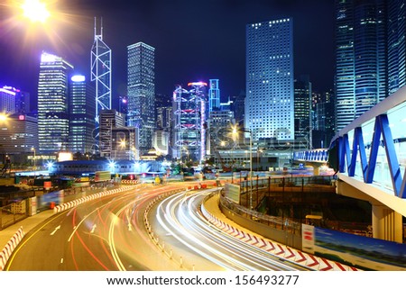 Busy traffic in Hong Kong at night