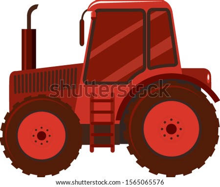 Single picture of red tractor on white background illustration