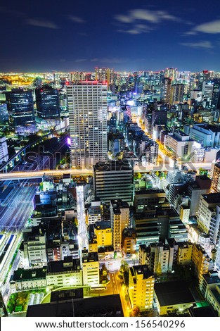Urban city in Tokyo at night