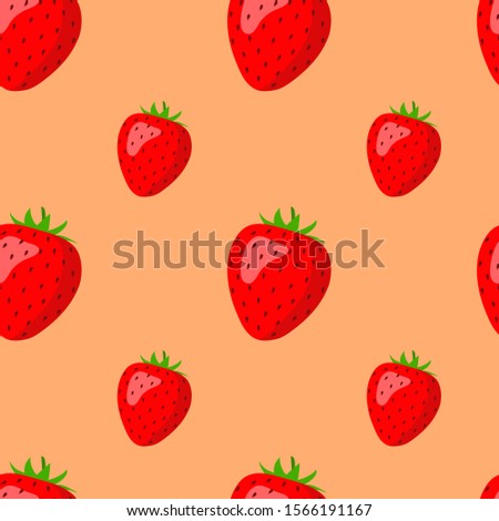 Strawberry on orange background. Seamless pattern.