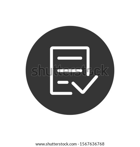 Check form white icon. Checked symbol. Approve pictogram, flat vector sign isolated on gray background. Simple  illustration for graphic and web design