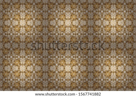 Classical invite sample seamless pattern with lace damask pattern. Announcement card in a simple design. Laconic wedding card decorated with raster golden ornament on a background.