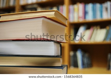 Stack of books in library