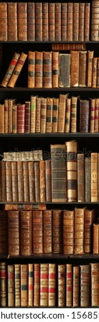 antique books on bookshelf in a library