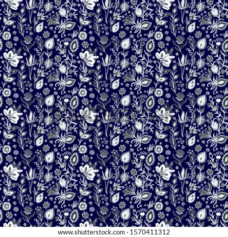 Seamless vector grey-blue ditsy  floral pattern