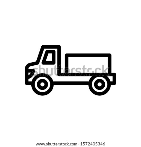 Construction Vehicle Truck vector icon in line art style on white background, sign for mobile concept and web design, Shipping truck simple glyph icon, Transportation symbol, logo illustration