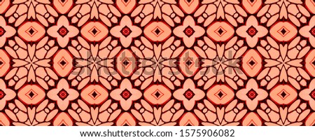 Horizontally seamless design. Vintage Ceramic tile. Old Mosaic tile. Natural Colors. Oriental style. Antique Element Hand Painted Kaleidoscope Pattern Floral Design. Floral Pattern.