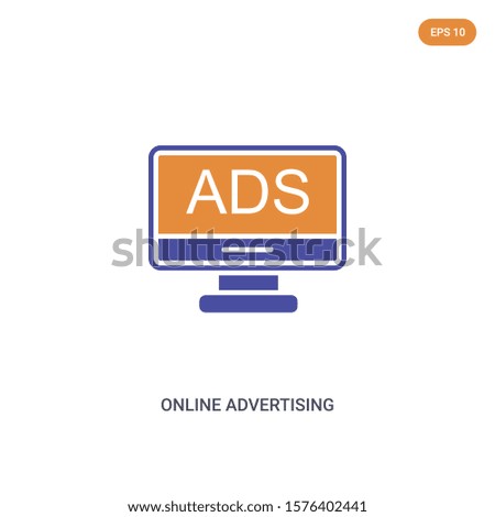 2 color Online advertising concept vector icon. isolated two color Online advertising vector sign symbol designed with blue and orange colors can be use for web, mobile and logo. eps 10.