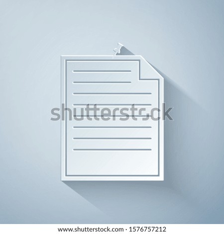Paper cut Note paper with pinned pushbutton icon isolated on grey background. Memo paper sign. Paper art style. Vector Illustration