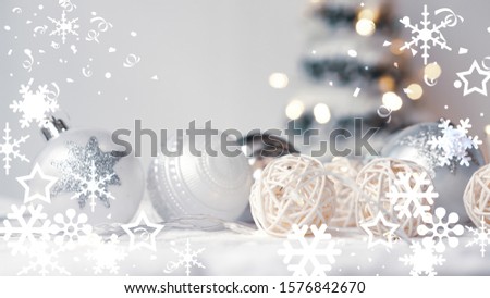 tree light and ball Christmas decoration on white background table for winter holiday season , birthday , new year celebration concept