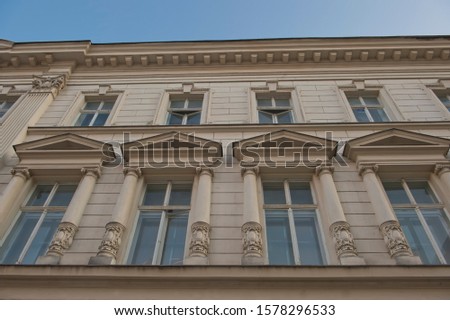 Facade details in Bucharest city, Romania.