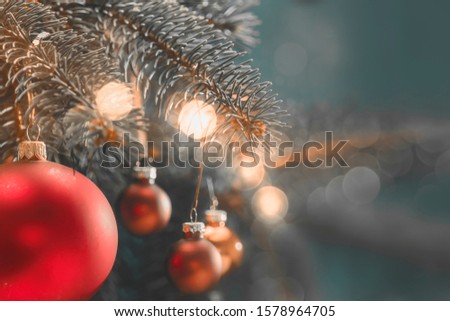 Christmas decoration of tree and glasses balls.Free space for your decoration. 