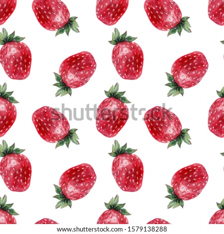 Watercolor seamless pattern with ripe strawberries
