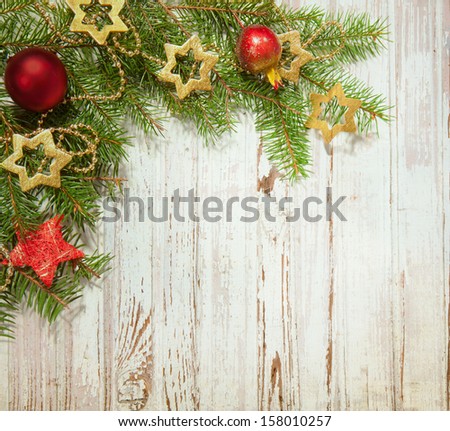 Christmas  decoration on old  grunge wooden board 