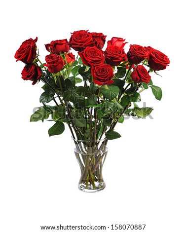 big bouquet of red roses isolated on white background
