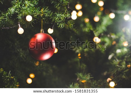 Christmas tree decorated with bulbs, beautiful.