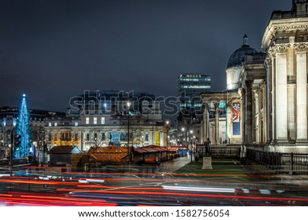 Night view of Trafalgar square at Christmas, London
