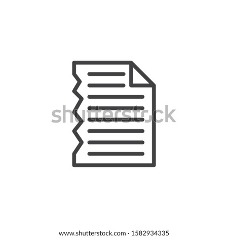 Torn paper sheet line icon. linear style sign for mobile concept and web design. Corrupted text file outline vector icon. Symbol, logo illustration. Vector graphics