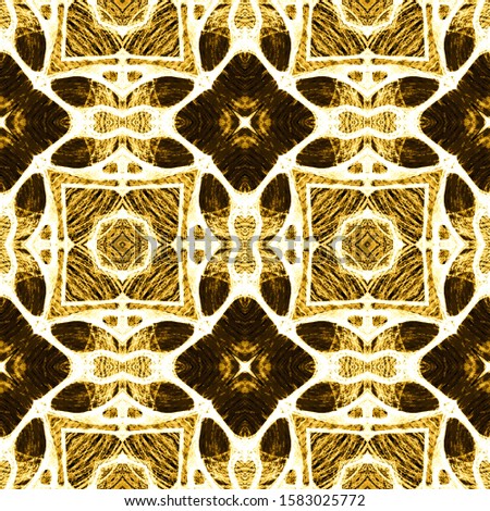 Golden color Tile. Geometric Pattern. Seamless Background. Royal Wallpaper. Mosaic Flower Lase Tang Background. Ornate Design. Holiday Card. Swimwear Print. Denim Navy Embroidery Art.