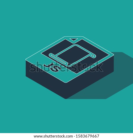 Isometric JS file document. Download js button icon isolated on green background. JS file symbol.  