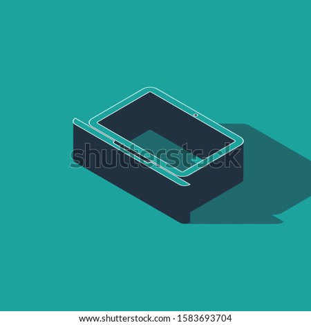 Isometric Laptop icon isolated on green background. Computer notebook with empty screen sign.  
