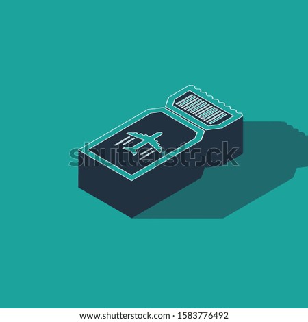 Isometric Airline ticket icon isolated on green background. Plane ticket.  Vector Illustration