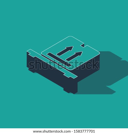 Isometric Cardboard boxes on pallet icon isolated on green background. Closed carton delivery packaging box with fragile signs.  Vector Illustration