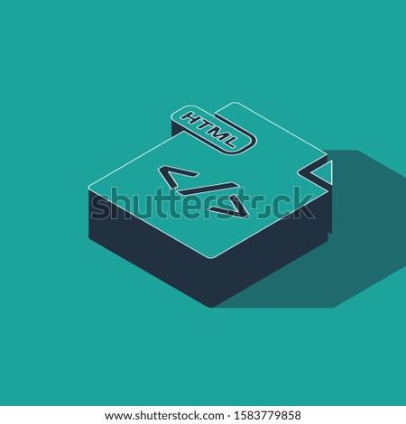 Isometric HTML file document. Download html button icon isolated on green background. HTML file symbol. Markup language symbol.  Vector Illustration