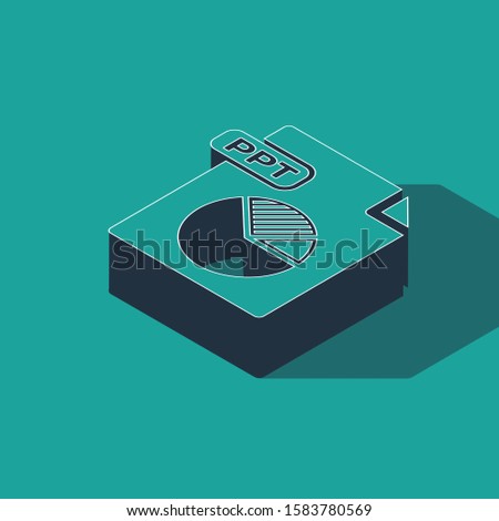 Isometric PPT file document. Download ppt button icon isolated on green background. PPT file presentation.  Vector Illustration